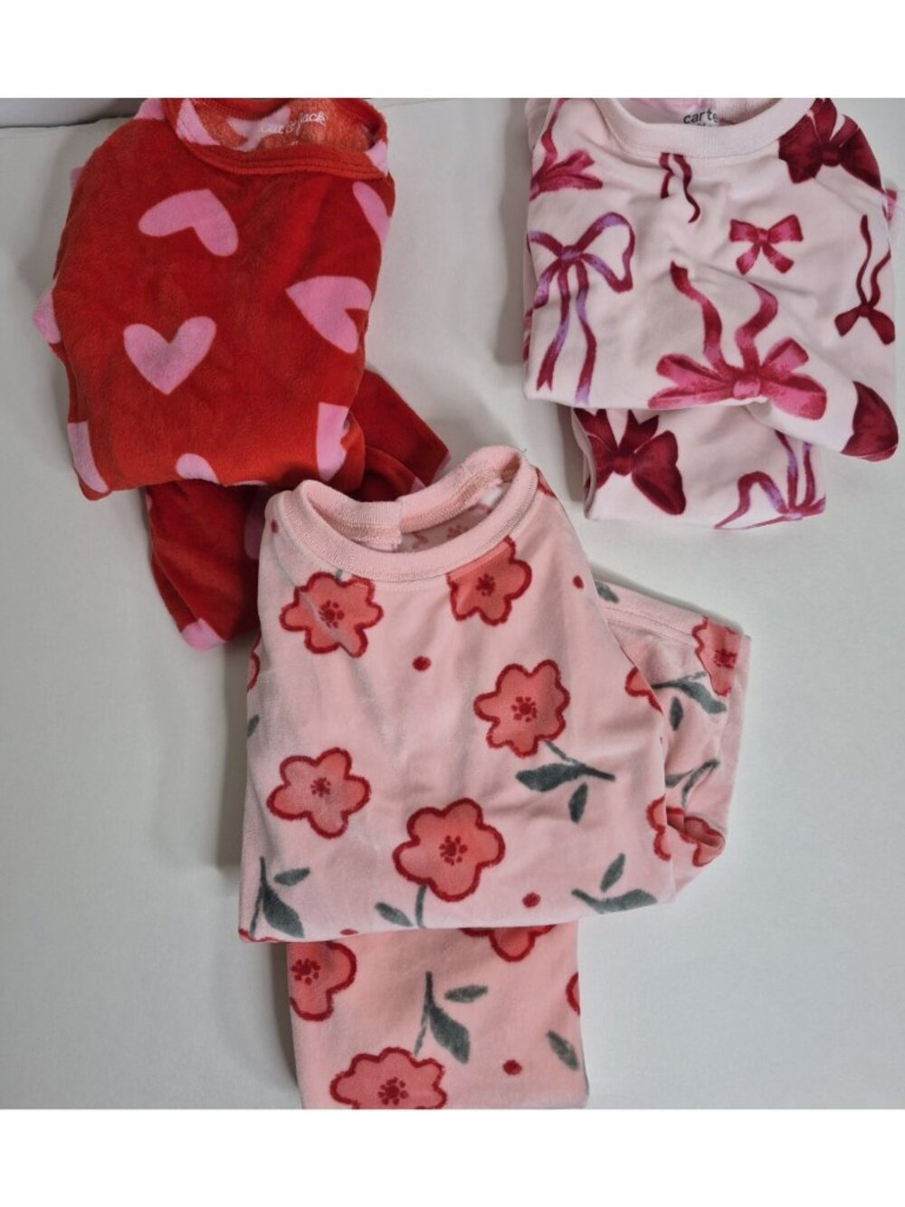 3 pairs Of Toddler Girls Pajama Set Size 3/4 Heart, Flower, Ribbon